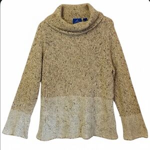 JH Collectibles XL Cowl Neck Two-Tone Textured Knit Sweater Warm Neutral